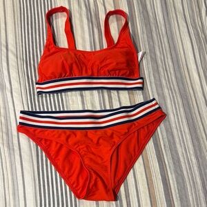 Xhilaration Red Bikini Bottom with Striped Waistband